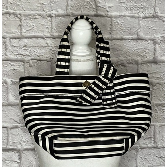 Kate Spade Hana Flatiron Handbag - Black White Stripe with Bow - Picture 6 of 15